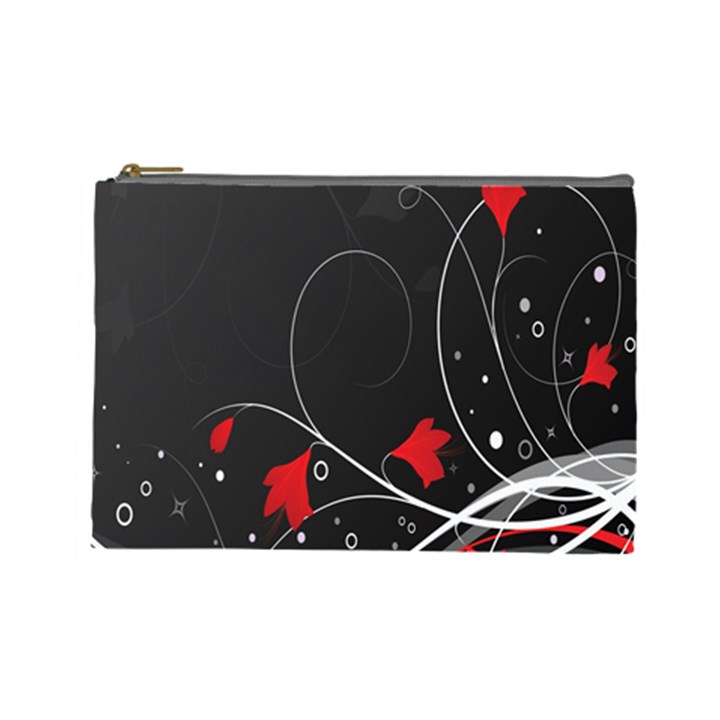 Star Red Flower Floral Black Leaf Polka Circle Cosmetic Bag (Large) 