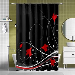 Star Red Flower Floral Black Leaf Polka Circle Shower Curtain 48  X 72  (small)  by Mariart