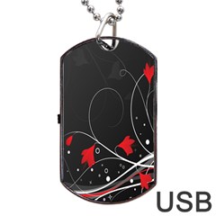 Star Red Flower Floral Black Leaf Polka Circle Dog Tag Usb Flash (one Side) by Mariart