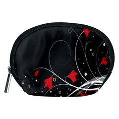 Star Red Flower Floral Black Leaf Polka Circle Accessory Pouches (medium)  by Mariart