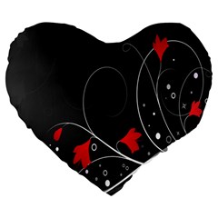 Star Red Flower Floral Black Leaf Polka Circle Large 19  Premium Flano Heart Shape Cushions by Mariart