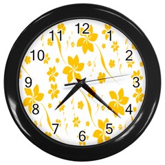 Shamrock Yellow Star Flower Floral Star Wall Clocks (black) by Mariart