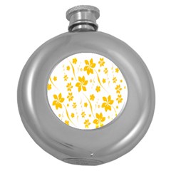 Shamrock Yellow Star Flower Floral Star Round Hip Flask (5 Oz) by Mariart