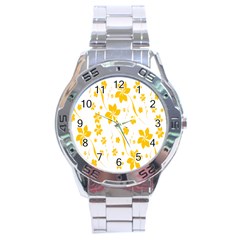 Shamrock Yellow Star Flower Floral Star Stainless Steel Analogue Watch by Mariart