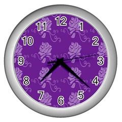 Purple Flower Rose Sunflower Wall Clocks (silver)  by Mariart