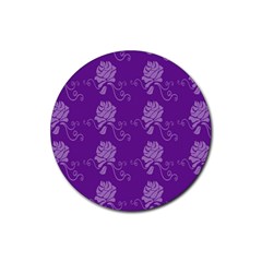 Purple Flower Rose Sunflower Rubber Round Coaster (4 Pack)  by Mariart