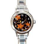 Star Leaf Orange Gold Red Black Flower Floral Round Italian Charm Watch Front