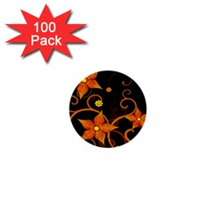 Star Leaf Orange Gold Red Black Flower Floral 1  Mini Buttons (100 Pack)  by Mariart