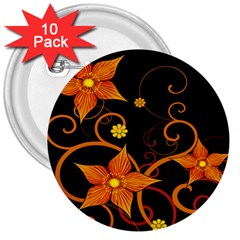 Star Leaf Orange Gold Red Black Flower Floral 3  Buttons (10 Pack)  by Mariart