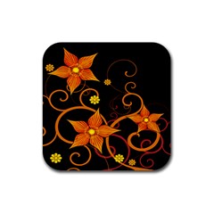 Star Leaf Orange Gold Red Black Flower Floral Rubber Coaster (square)  by Mariart