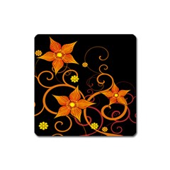 Star Leaf Orange Gold Red Black Flower Floral Square Magnet by Mariart