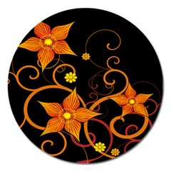 Star Leaf Orange Gold Red Black Flower Floral Magnet 5  (round) by Mariart