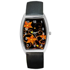 Star Leaf Orange Gold Red Black Flower Floral Barrel Style Metal Watch by Mariart