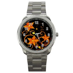 Star Leaf Orange Gold Red Black Flower Floral Sport Metal Watch by Mariart