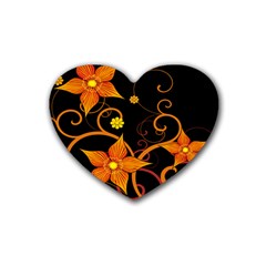 Star Leaf Orange Gold Red Black Flower Floral Rubber Coaster (heart)  by Mariart