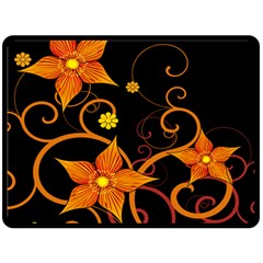 Star Leaf Orange Gold Red Black Flower Floral Fleece Blanket (large)  by Mariart