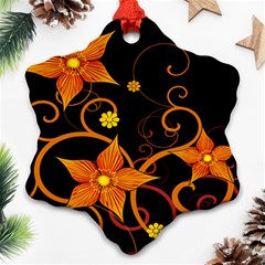 Star Leaf Orange Gold Red Black Flower Floral Ornament (snowflake) by Mariart