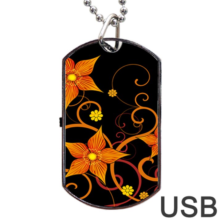 Star Leaf Orange Gold Red Black Flower Floral Dog Tag USB Flash (Two Sides)