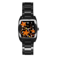 Star Leaf Orange Gold Red Black Flower Floral Stainless Steel Barrel Watch by Mariart