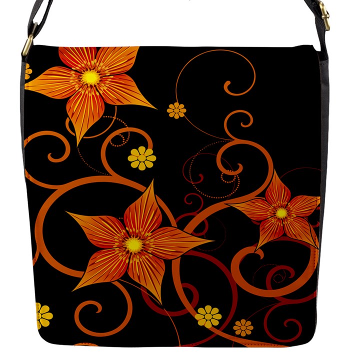 Star Leaf Orange Gold Red Black Flower Floral Flap Messenger Bag (S)