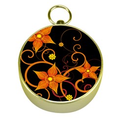 Star Leaf Orange Gold Red Black Flower Floral Gold Compasses by Mariart