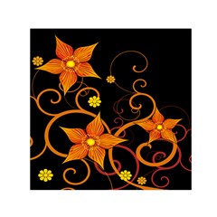 Star Leaf Orange Gold Red Black Flower Floral Small Satin Scarf (square) by Mariart