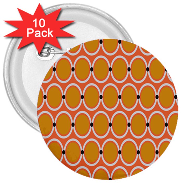 Orange Circle Polka 3  Buttons (10 pack) 