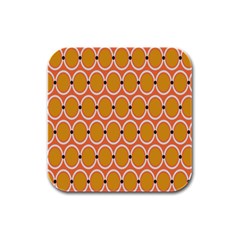 Orange Circle Polka Rubber Square Coaster (4 Pack) 