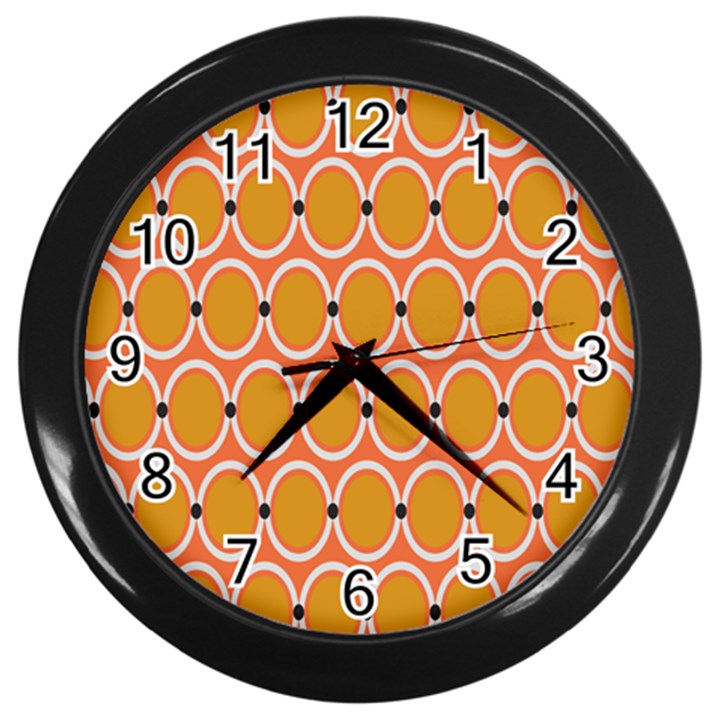 Orange Circle Polka Wall Clocks (Black)