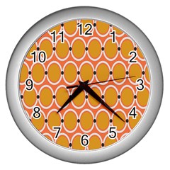 Orange Circle Polka Wall Clocks (Silver) 