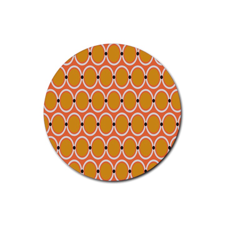 Orange Circle Polka Rubber Coaster (Round) 