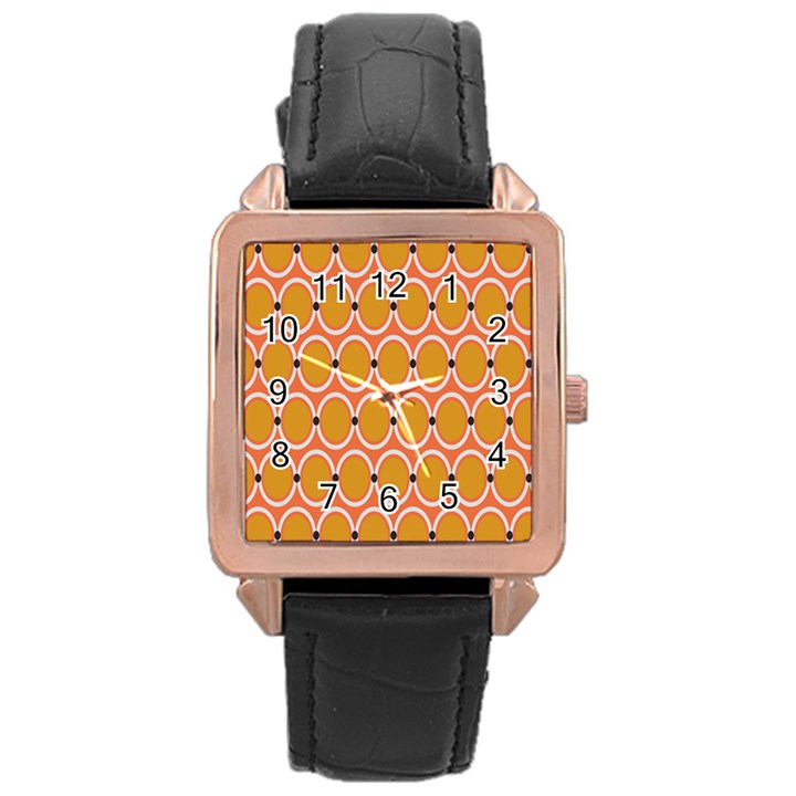 Orange Circle Polka Rose Gold Leather Watch 