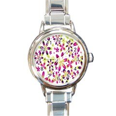 Star Flower Purple Pink Round Italian Charm Watch by Mariart