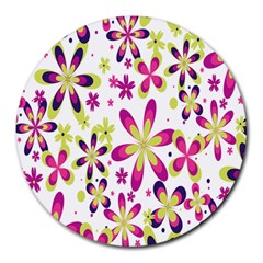 Star Flower Purple Pink Round Mousepads by Mariart