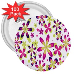 Star Flower Purple Pink 3  Buttons (100 Pack) 