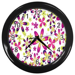 Star Flower Purple Pink Wall Clocks (black) by Mariart