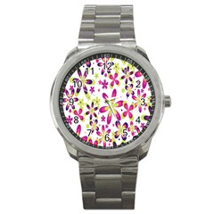 Star Flower Purple Pink Sport Metal Watch by Mariart