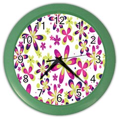 Star Flower Purple Pink Color Wall Clocks by Mariart