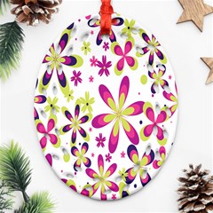 Star Flower Purple Pink Ornament (oval Filigree) by Mariart