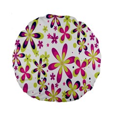 Star Flower Purple Pink Standard 15  Premium Round Cushions by Mariart