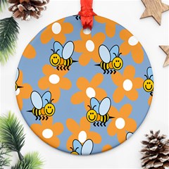 Wasp Bee Honey Flower Floral Star Orange Yellow Gray Ornament (round) by Mariart