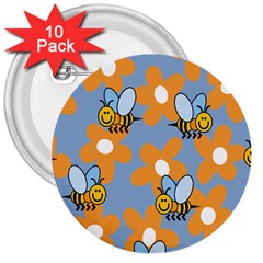 Wasp Bee Honey Flower Floral Star Orange Yellow Gray 3  Buttons (10 Pack) 