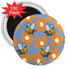 Wasp Bee Honey Flower Floral Star Orange Yellow Gray 3  Magnets (100 Pack)