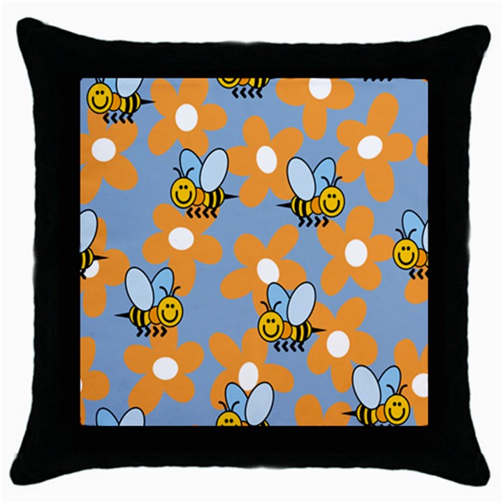 Wasp Bee Honey Flower Floral Star Orange Yellow Gray Throw Pillow Case (Black)