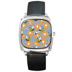 Wasp Bee Honey Flower Floral Star Orange Yellow Gray Square Metal Watch Front