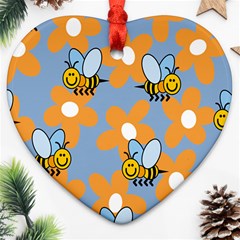 Wasp Bee Honey Flower Floral Star Orange Yellow Gray Heart Ornament (two Sides) by Mariart