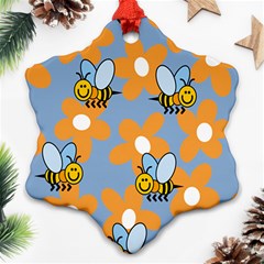 Wasp Bee Honey Flower Floral Star Orange Yellow Gray Ornament (snowflake) by Mariart