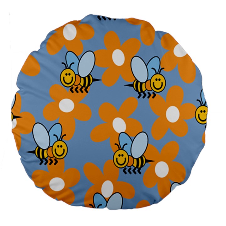 Wasp Bee Honey Flower Floral Star Orange Yellow Gray Large 18  Premium Round Cushions