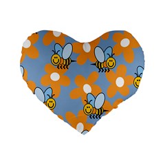 Wasp Bee Honey Flower Floral Star Orange Yellow Gray Standard 16  Premium Heart Shape Cushions by Mariart