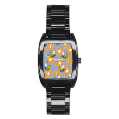 Wasp Bee Honey Flower Floral Star Orange Yellow Gray Stainless Steel Barrel Watch by Mariart